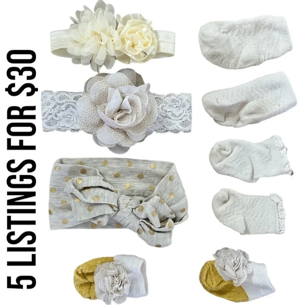 Baby girl elegant accessory lot  headband lacey bows, socks